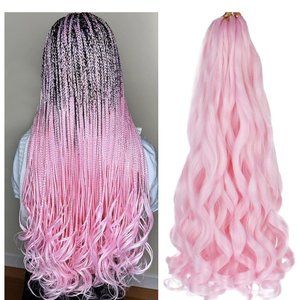 9 Packs French Curly Box Braids Hair 22 Inch Pink Pre-curled Bouncy